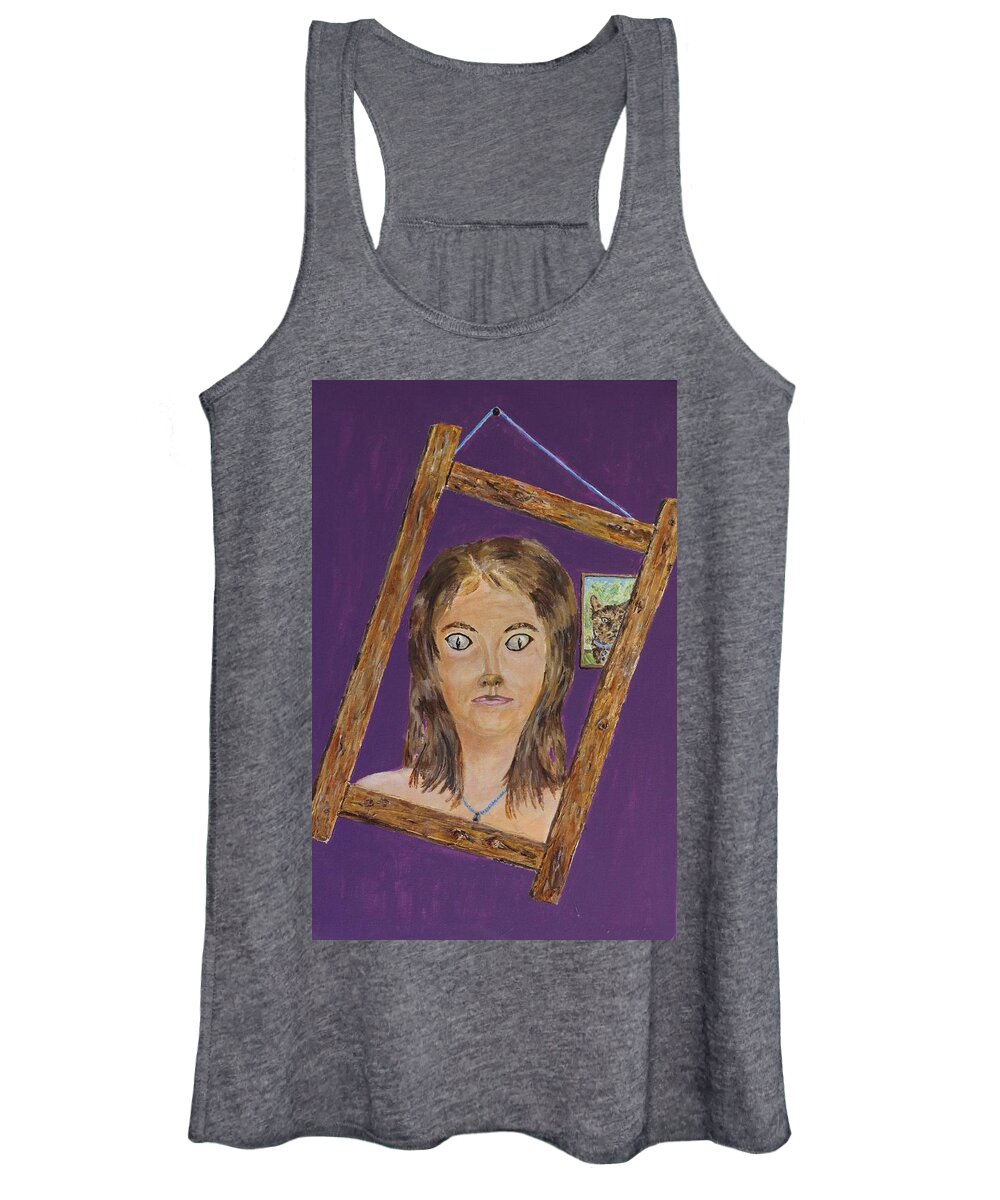 Ailurophile Women's Tank Top featuring the painting Ailurophile too far? by David Capon