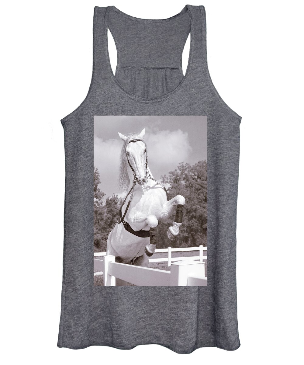 Horse Women's Tank Top featuring the photograph Airs Above the Ground - Lipizzan Stallion Rearing by Mitch Spence