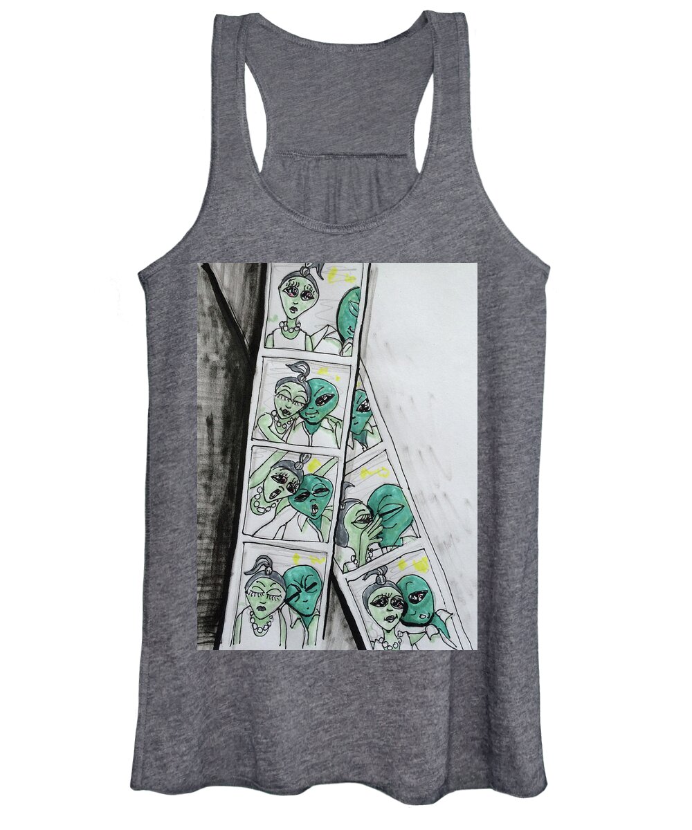 Photo Booth Women's Tank Top featuring the drawing alien Photo Booth by Similar Alien