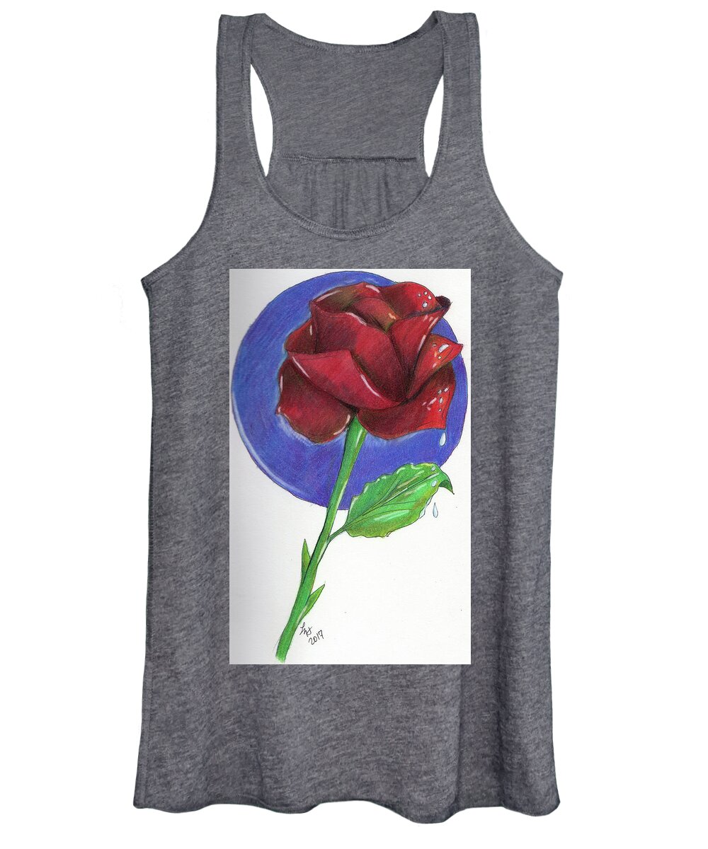 Rose Women's Tank Top featuring the drawing Almost Black Rose by Loretta Nash