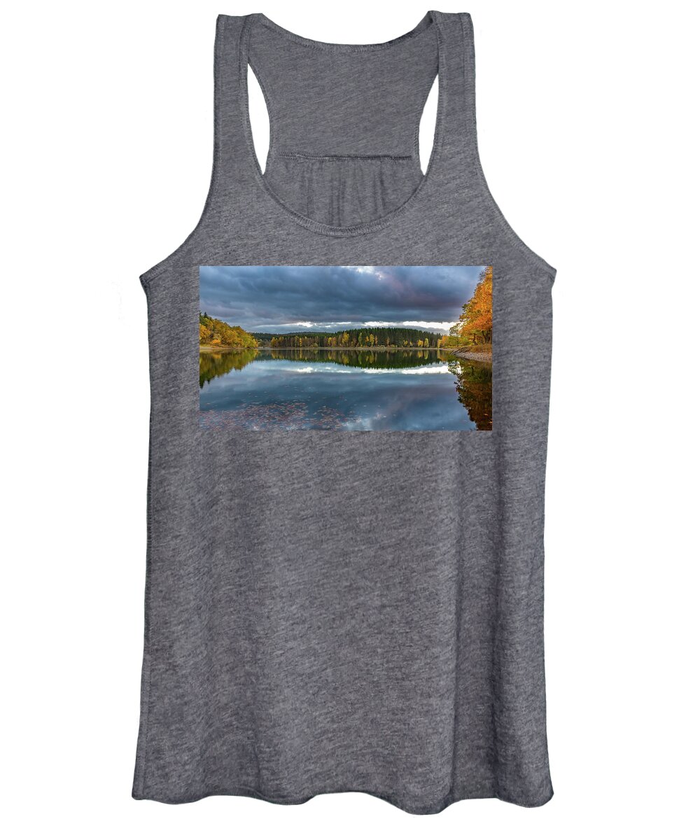 Landscape Women's Tank Top featuring the photograph An Autumn Evening At The Lake by Andreas Levi