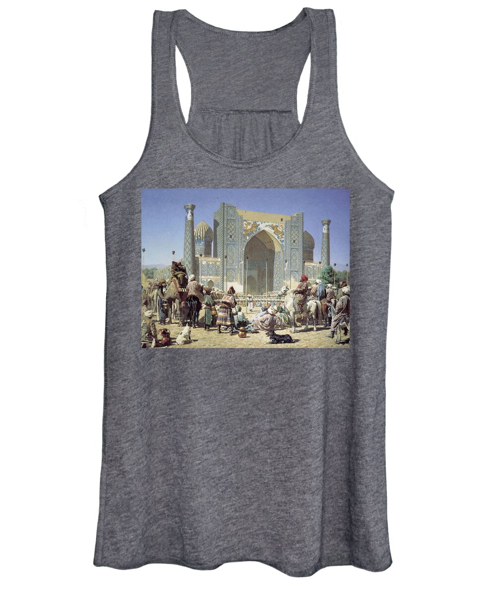 An Orientalist Nineteenth Century Russian View Of Samarkand In The Time Of Timur. Oil On Canvas Women's Tank Top featuring the painting An orientalist nineteenth century Russian by Eastern Accents