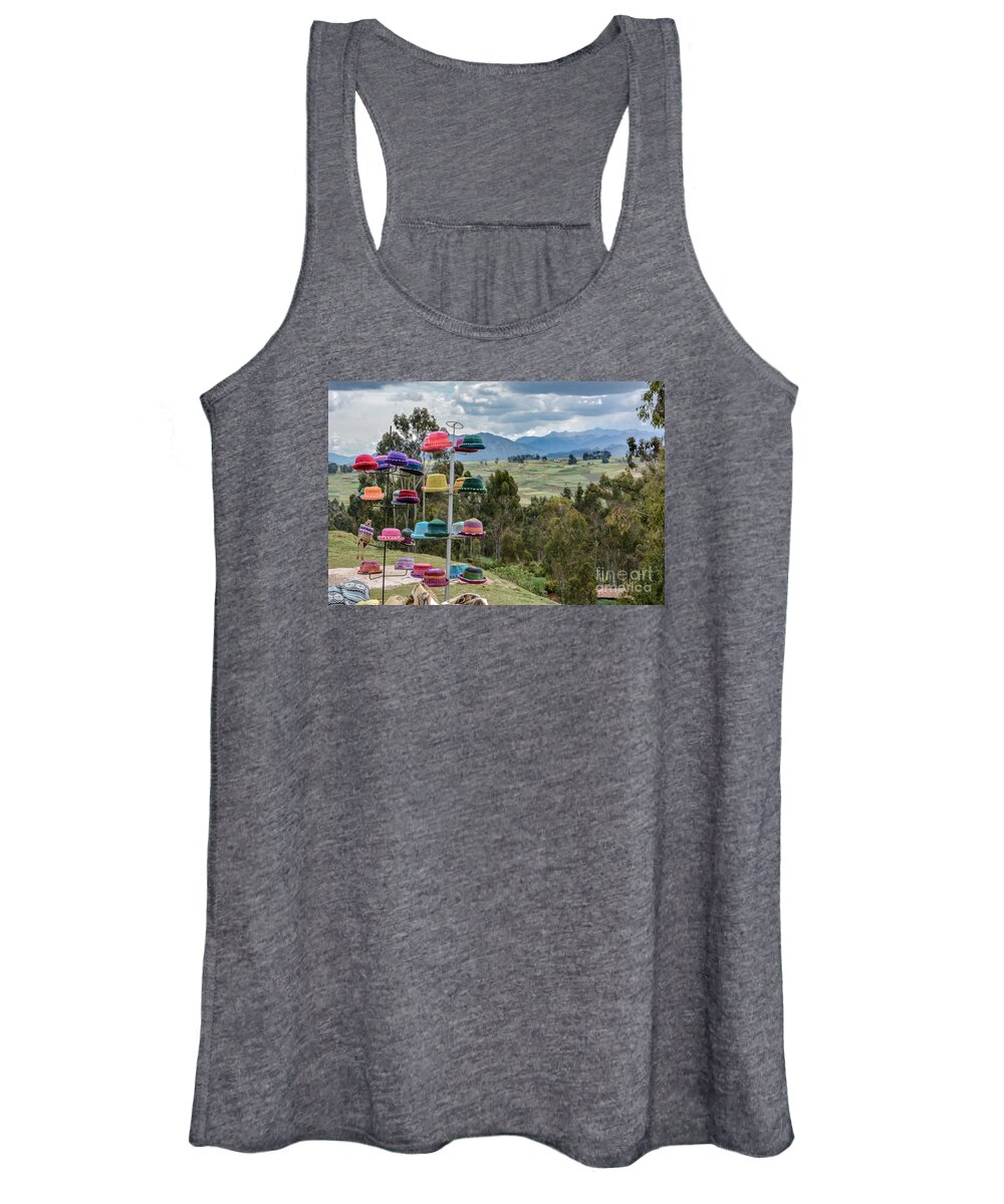 Andes Women's Tank Top featuring the pyrography Andes Hat Rack by David Meznarich