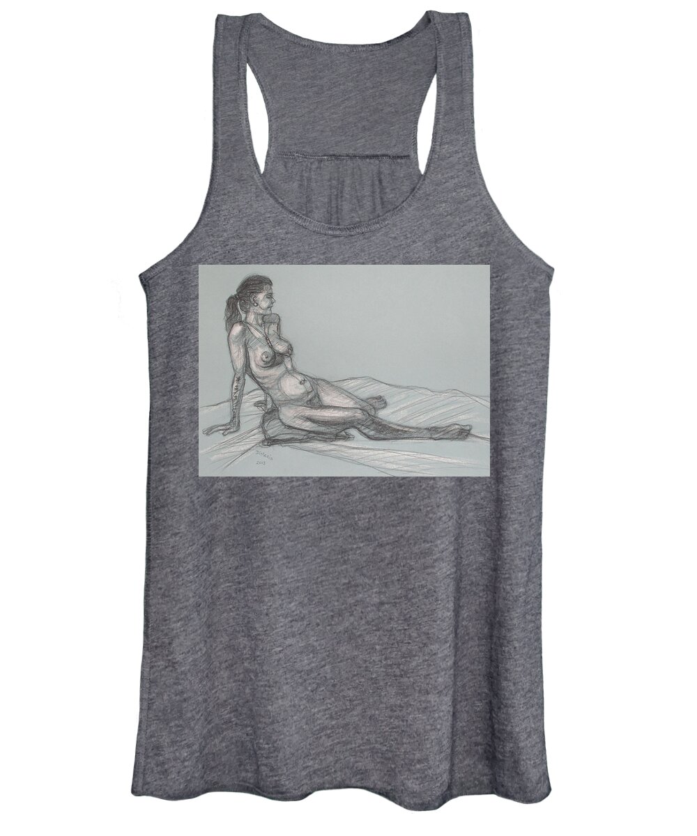 Realism Women's Tank Top featuring the drawing Angela Reclining 4 by Donelli DiMaria
