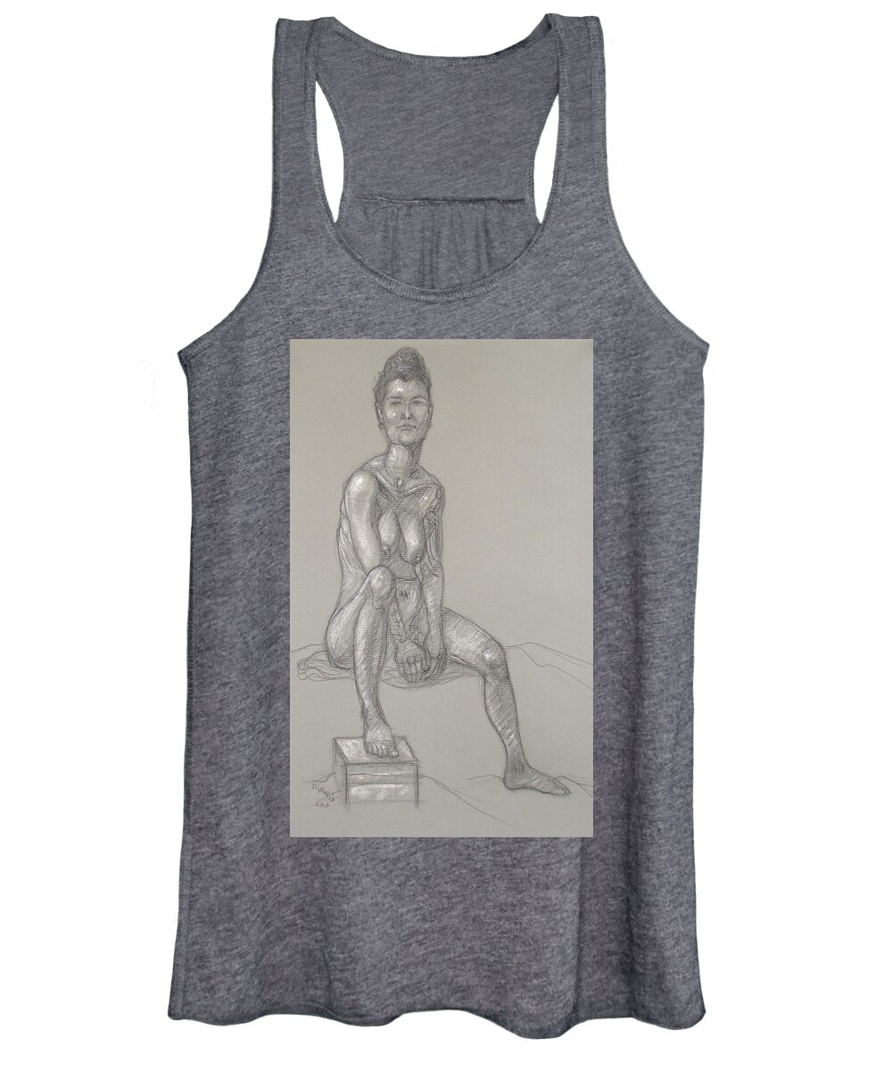 Realism Women's Tank Top featuring the drawing Angela Seated 2 by Donelli DiMaria