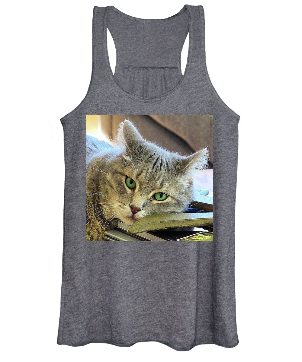 Cute Women's Tank Top featuring the photograph #angry #psycho #cat Plays It #cute This by Austin Tuxedo Cat