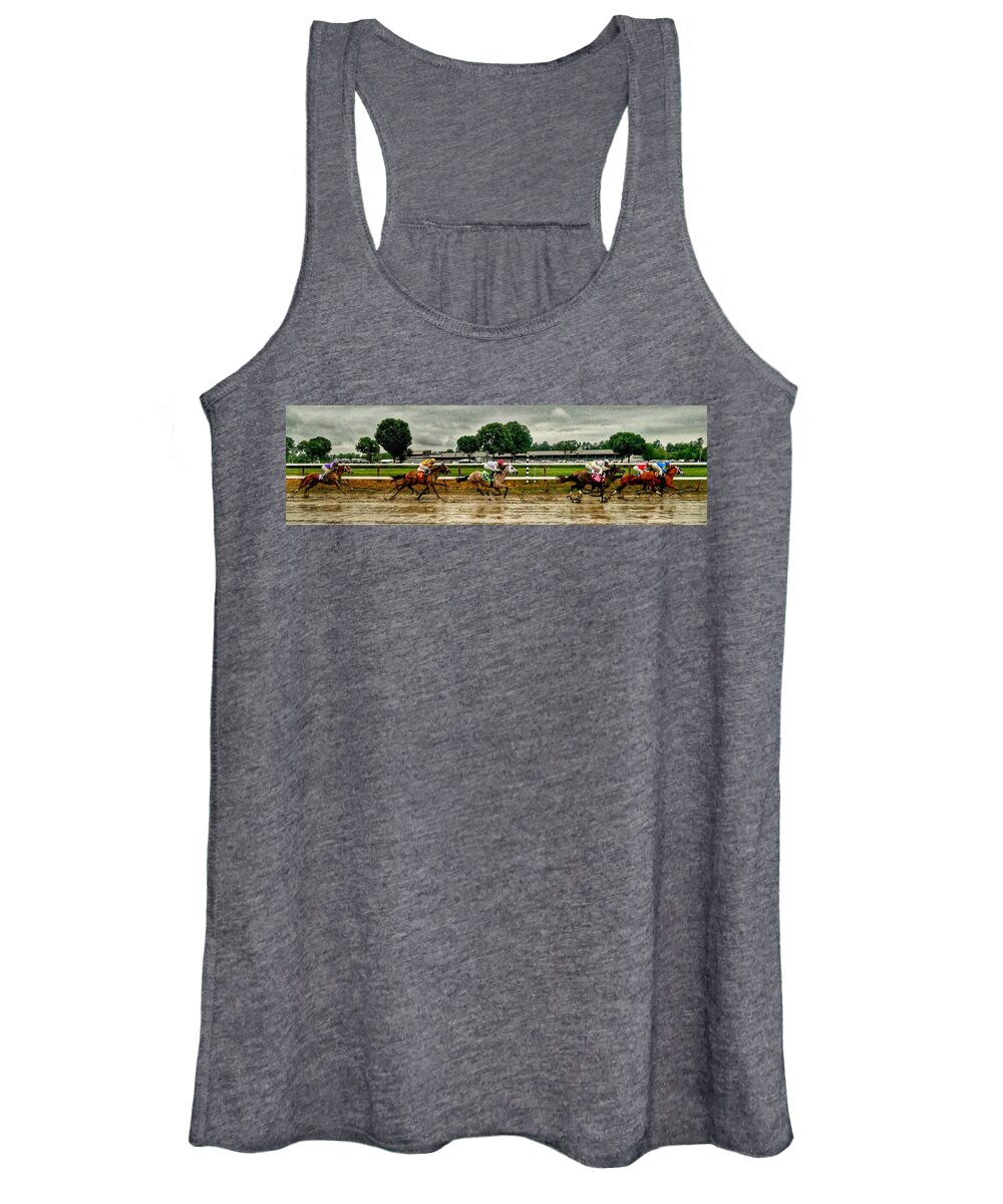 Race Horses Women's Tank Top featuring the photograph Approaching The Far Turn by Jeffrey Perkins