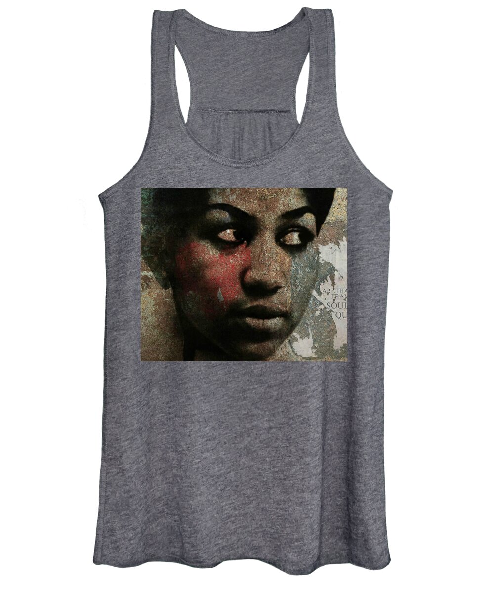 Aretha Franklin Women's Tank Top featuring the digital art Aretha Franklin - Tribute by Paul Lovering