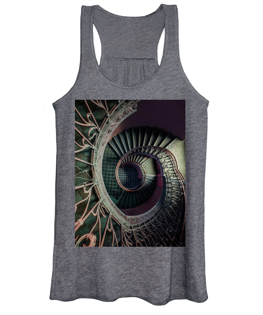 Architecture Women's Tank Top featuring the photograph Art Deco metal spiral staircase by Jaroslaw Blaminsky