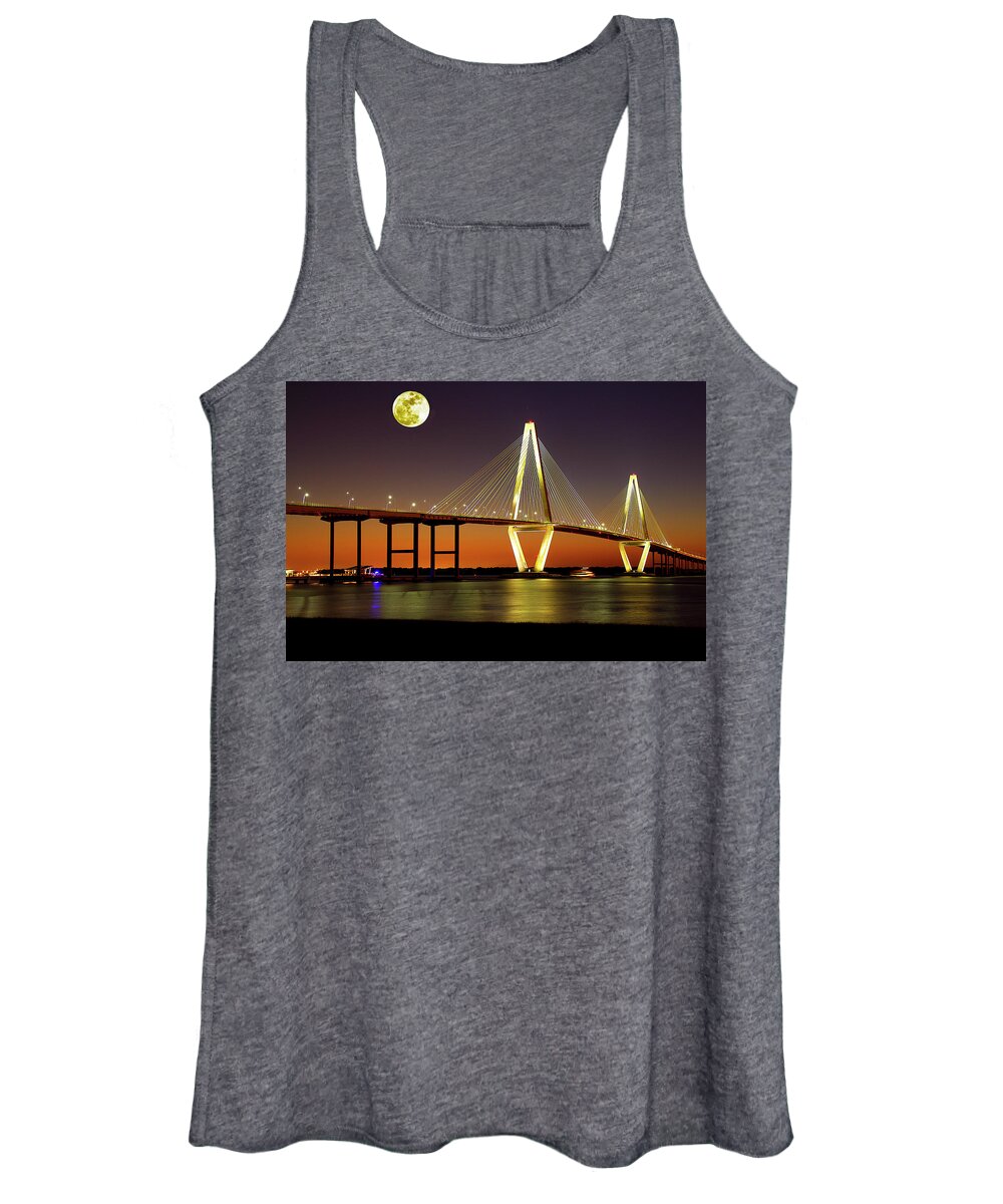 Ravenel Women's Tank Top featuring the photograph Arthur Ravenel Bridge at Night by Bill Barber