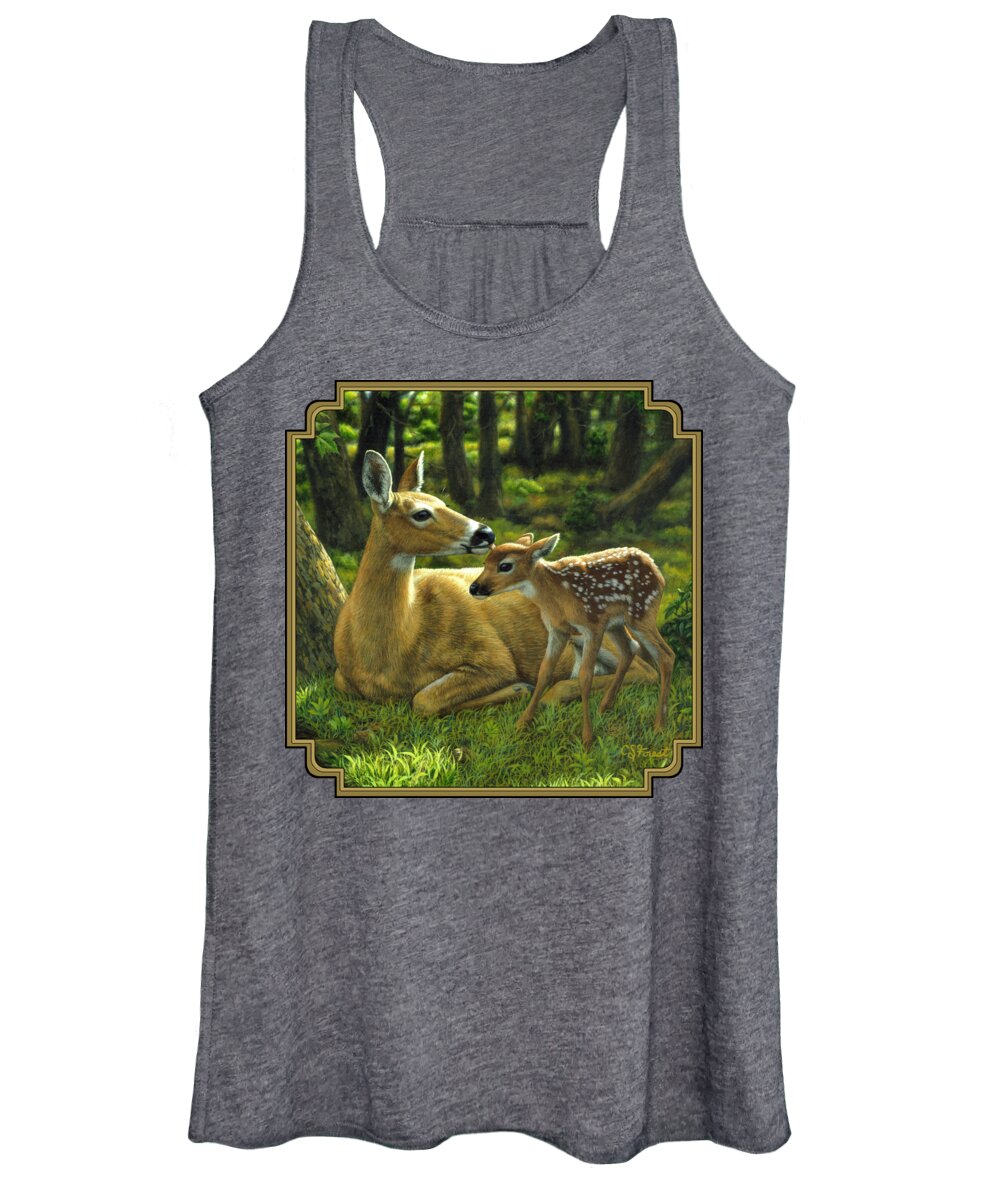 Deer Women's Tank Top featuring the painting Whitetail Deer - First Spring by Crista Forest