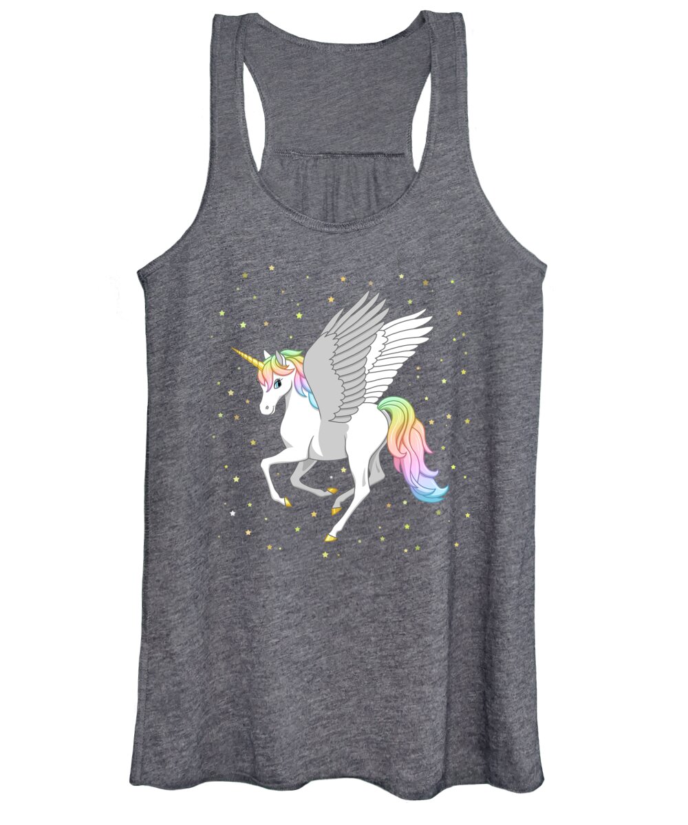 Flying Horse Women's Tank Top featuring the painting Pretty Rainbow Unicorn Flying Horse by Crista Forest