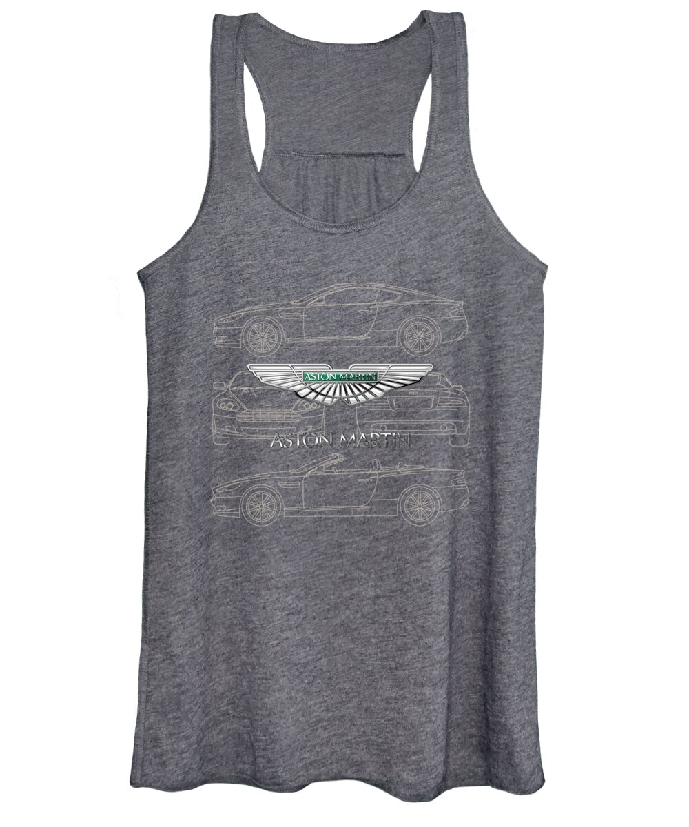 Wheels Of Fortune By Serge Averbukh Women's Tank Top featuring the photograph Aston Martin 3 D Badge over Aston Martin D B 9 Blueprint by Serge Averbukh