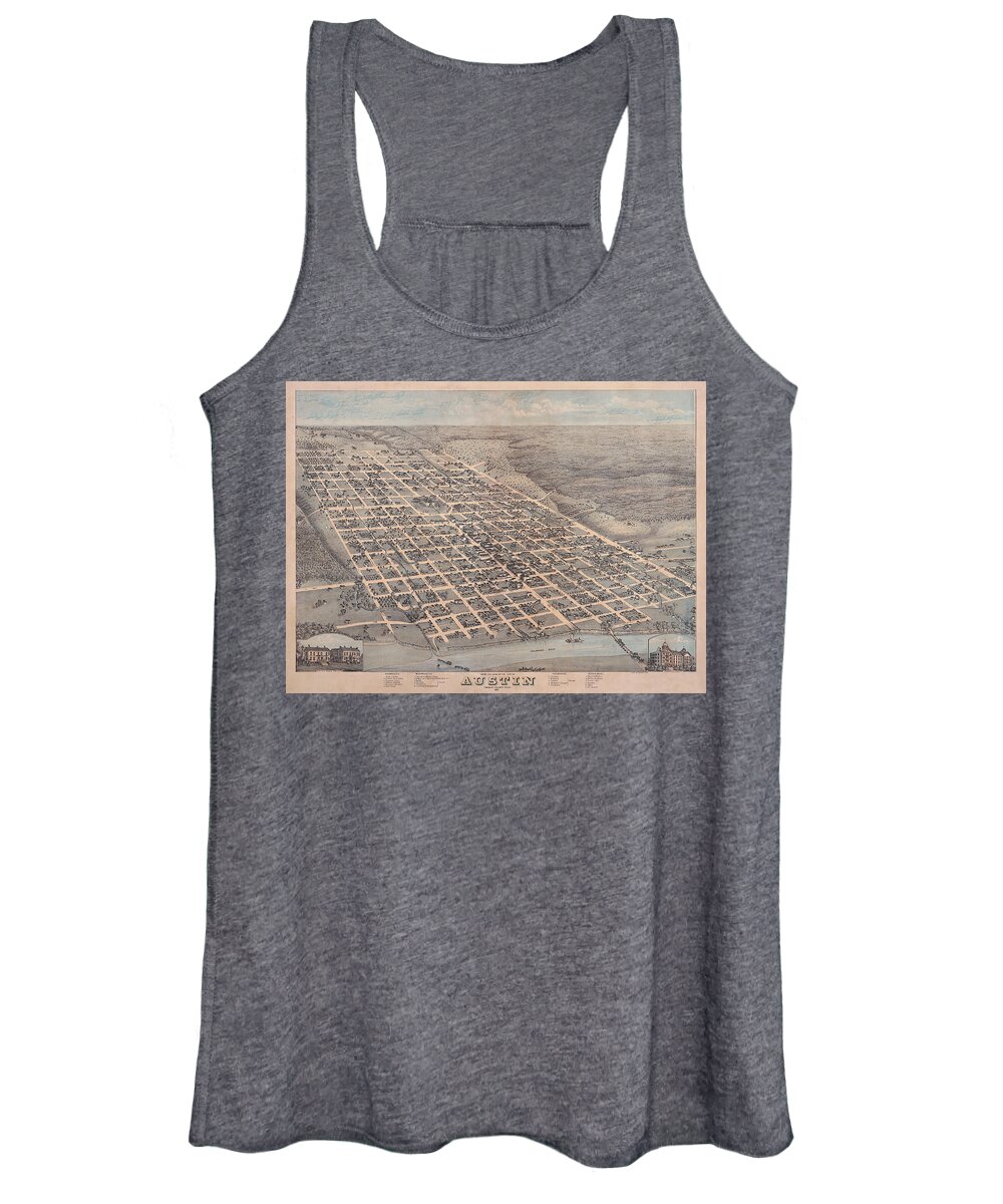 Map Women's Tank Top featuring the digital art Austin 1873 by Augustus Koch by Texas Map Store