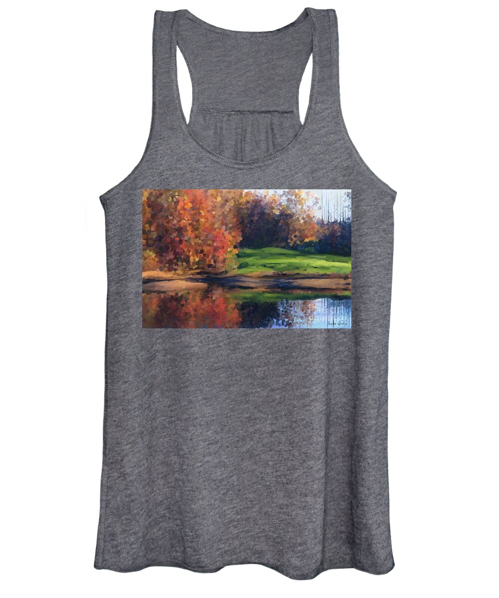 Painting Women's Tank Top featuring the painting Autumn by water by Ivana Westin