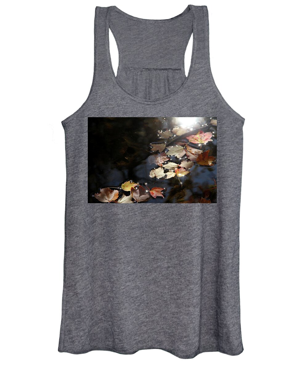 Autumn Women's Tank Top featuring the photograph Autumn with leaves on water by Emanuel Tanjala