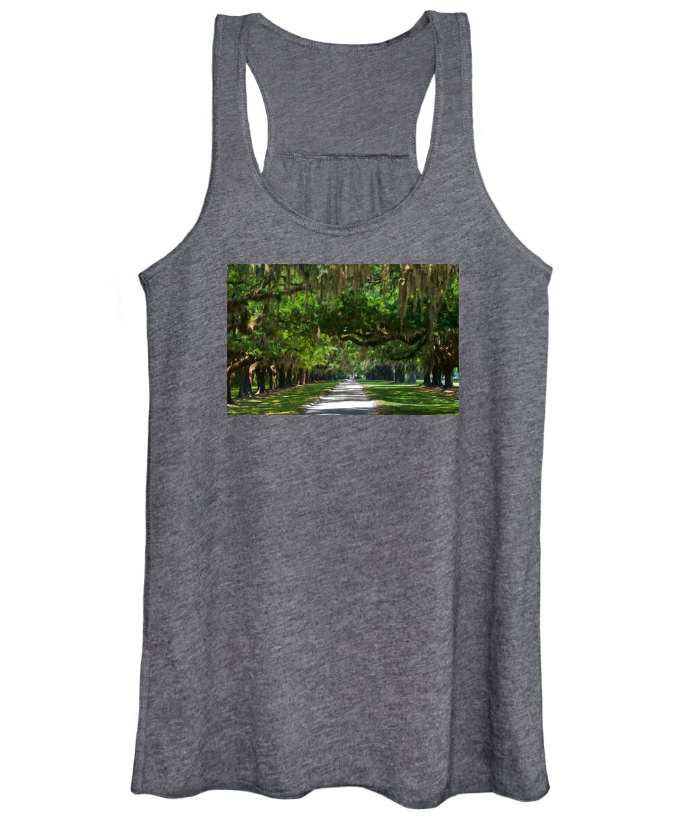 Boone Hall Plantation Women's Tank Top featuring the photograph Avenue of the Oaks at Boonville Plantation by Ginger Wakem