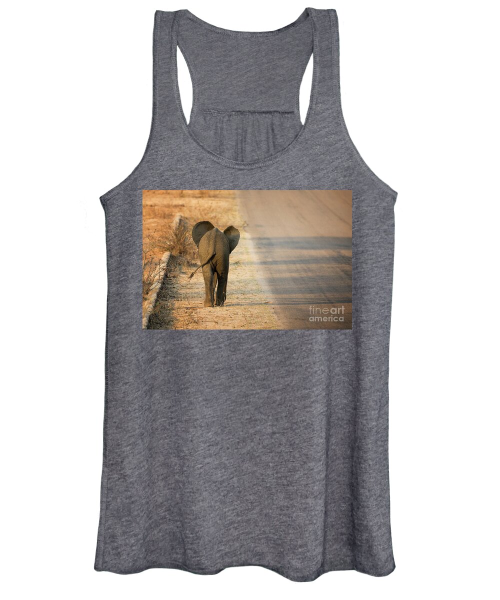 Elephant Women's Tank Top featuring the photograph Baby elephant rear view by Jane Rix