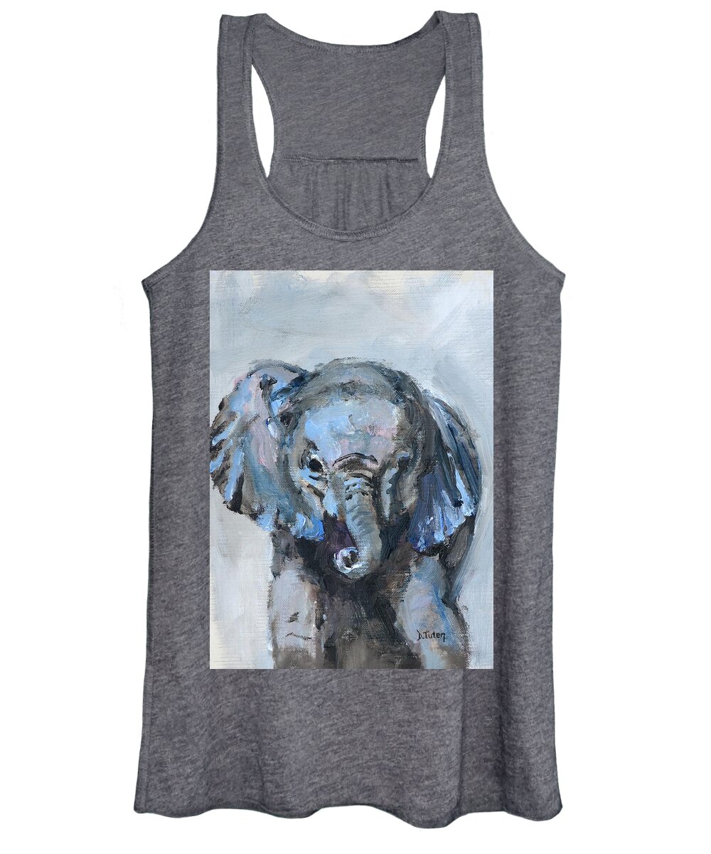 Elephant Women's Tank Top featuring the painting Baby Elephant Safari Animal Painting by Donna Tuten