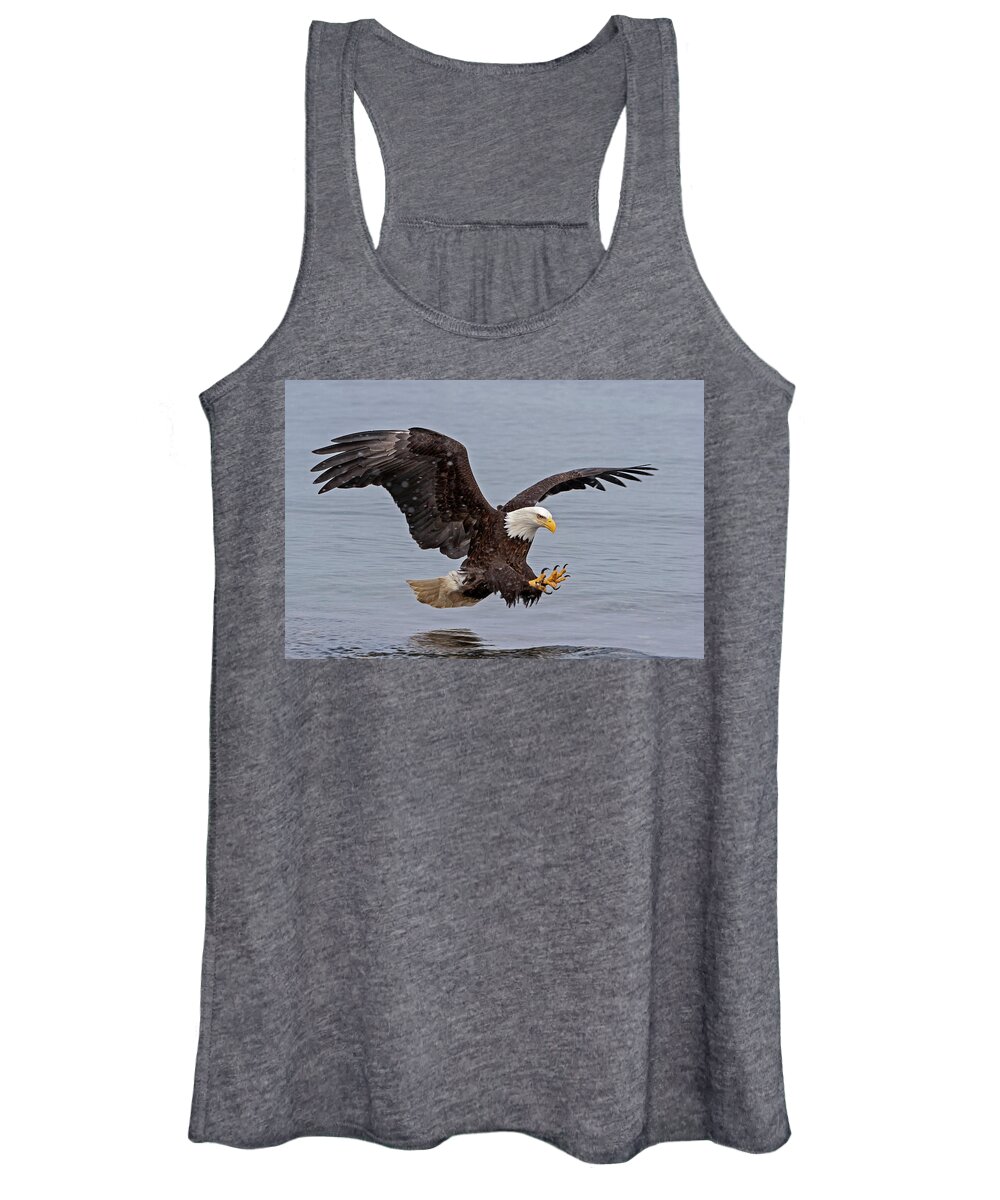Mark Miller Photos Women's Tank Top featuring the photograph Bald Eagle Diving for Fish in Falling Snow by Mark Miller