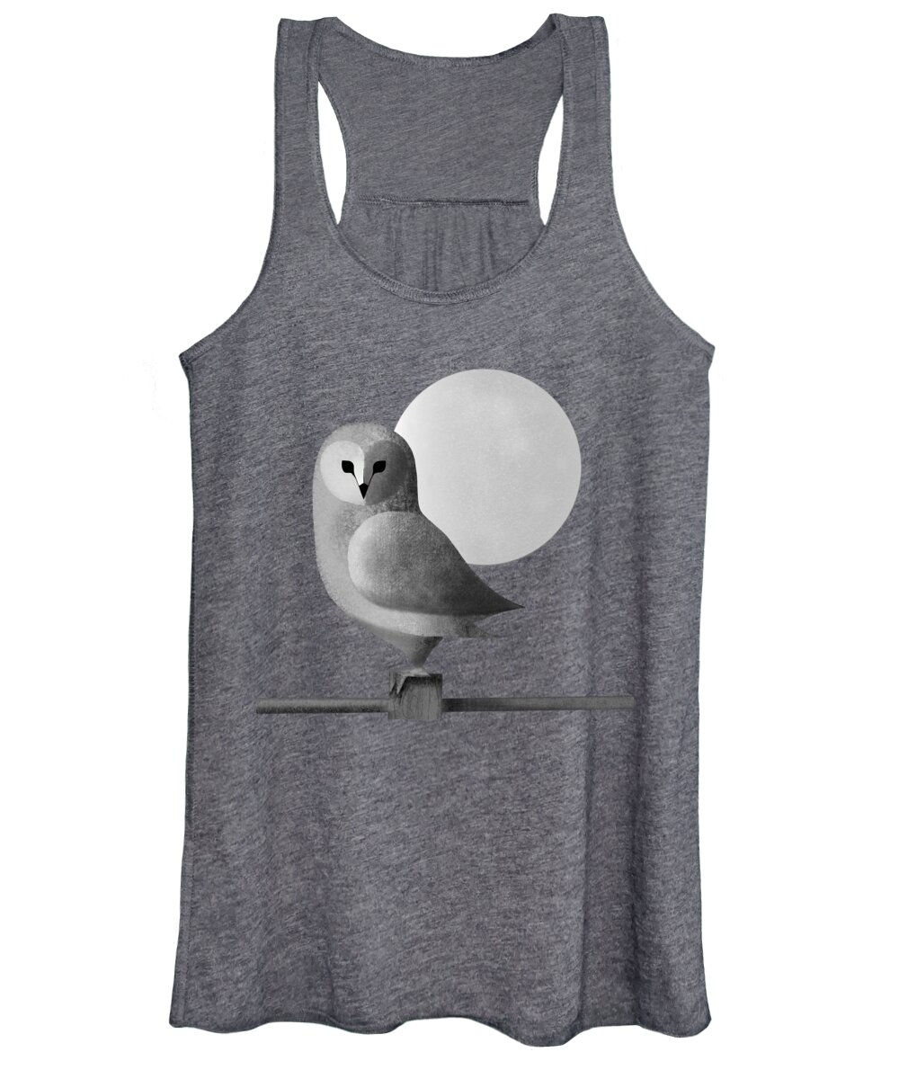 Drawing Women's Tank Top featuring the painting Barn Owl Full Moon by Little Bunny Sunshine