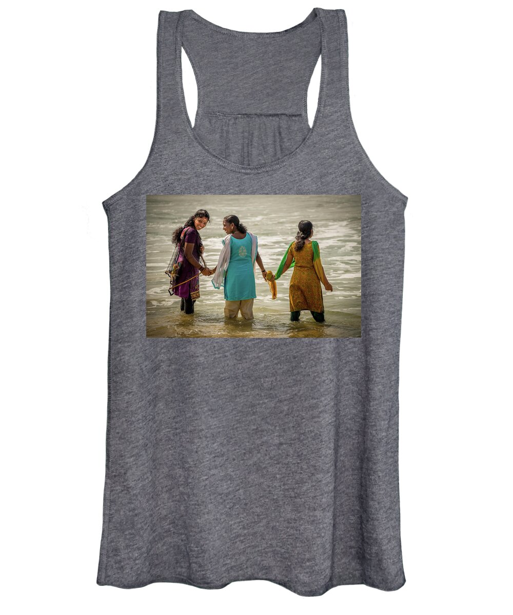 India Women's Tank Top featuring the photograph Bathing at Varkala I by Peter OReilly