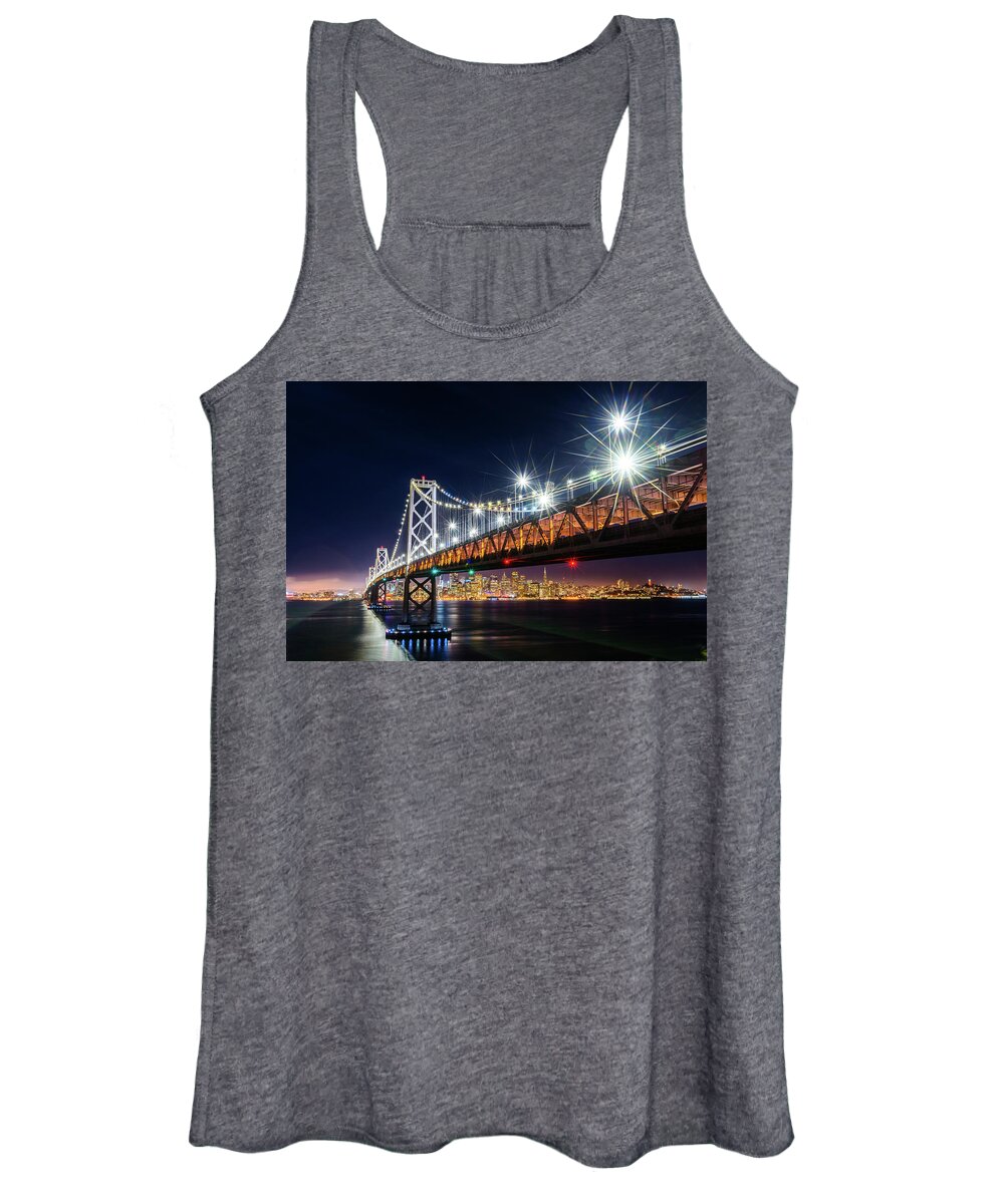 Bay Area Women's Tank Top featuring the photograph Bay Bridge and San Francisco By Night 5 by Jason Chu