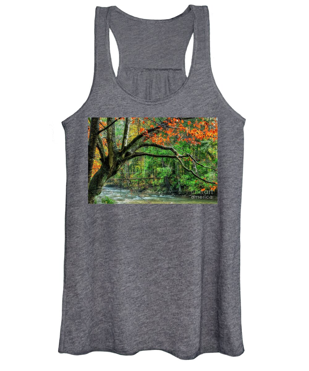 Elk River Women's Tank Top featuring the photograph Beech Tree and Swinging Bridge by Thomas R Fletcher