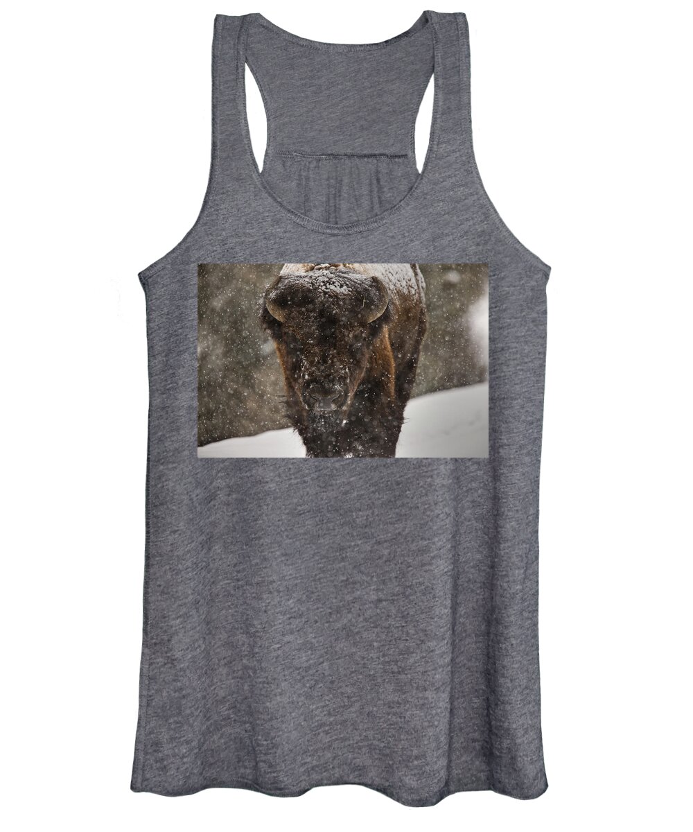 Wildlife Women's Tank Top featuring the digital art Bison Buffalo Wyoming Yellowstone by Mark Duffy