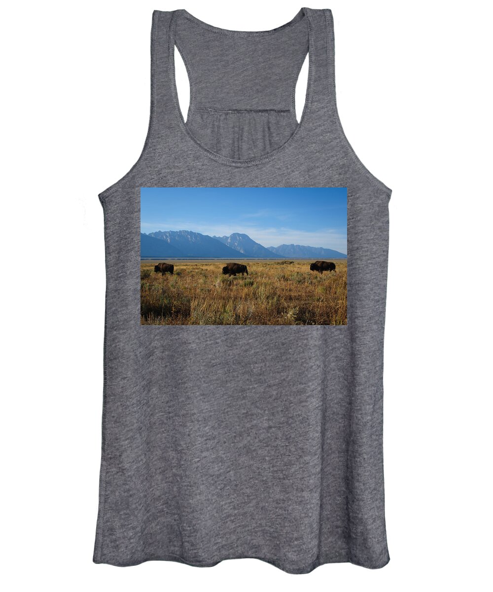 Sky Women's Tank Top featuring the photograph Bisons in the Tetons by Roberta Kayne