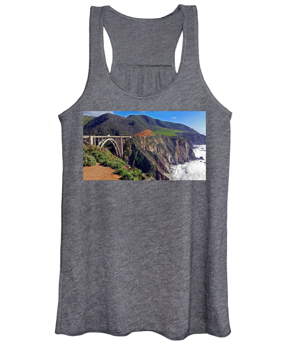 Photography By Suzanne Stout Women's Tank Top featuring the photograph Bixby Bridge at Big Sur by Suzanne Stout