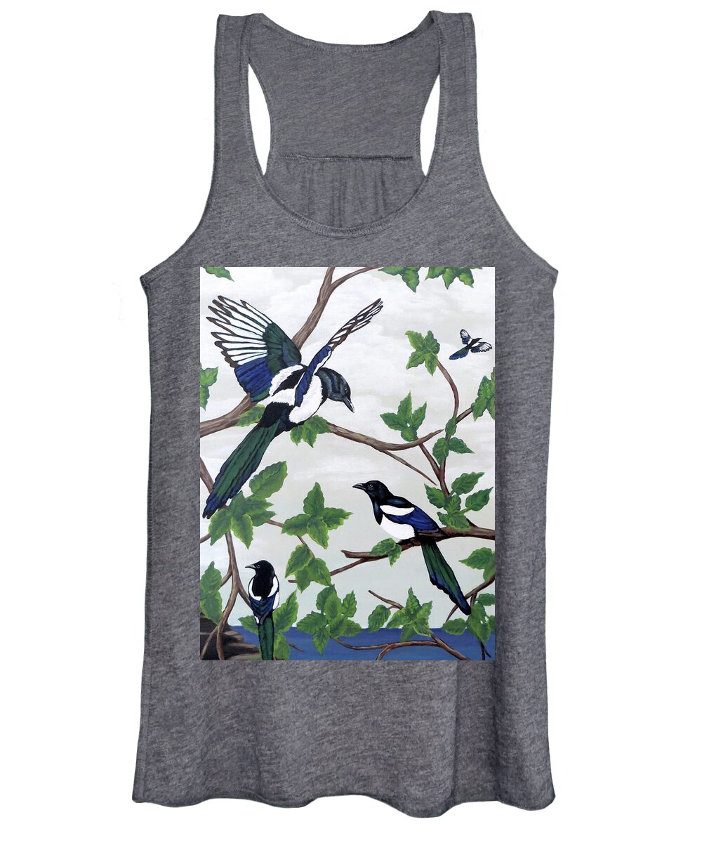 Magpies Women's Tank Top featuring the painting Black Billed Magpies by Teresa Wing