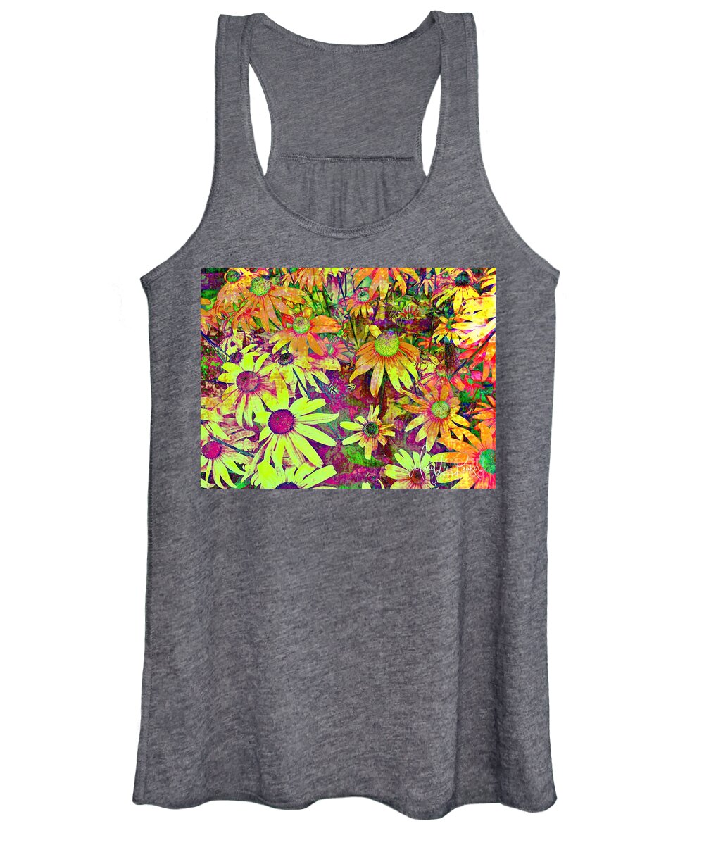 Mix Media Black Eyed Susan Women's Tank Top featuring the mixed media Black-eyed Susan  Abstract by MaryLee Parker