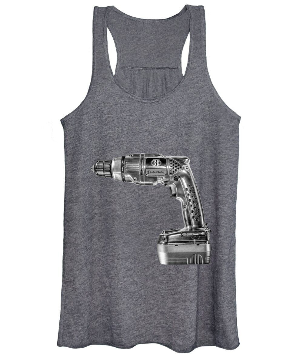 Antique Women's Tank Top featuring the photograph Black n Decker Retro Drill BW by YoPedro