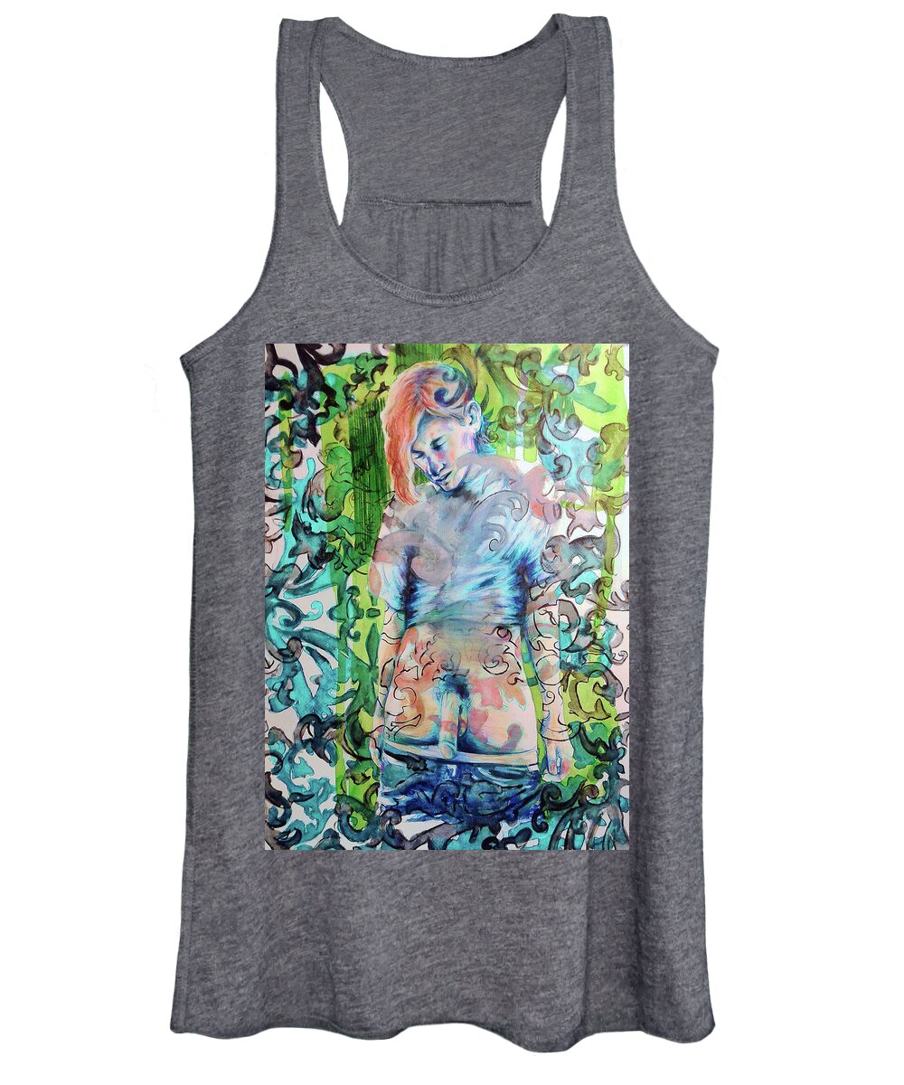 Nude Male Women's Tank Top featuring the painting Blond Boy Version 3 by Rene Capone