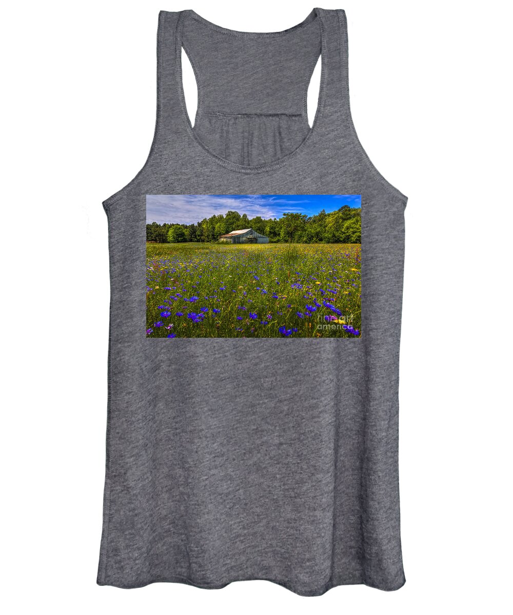 Barns Women's Tank Top featuring the photograph Blooming Country Meadow by Marvin Spates
