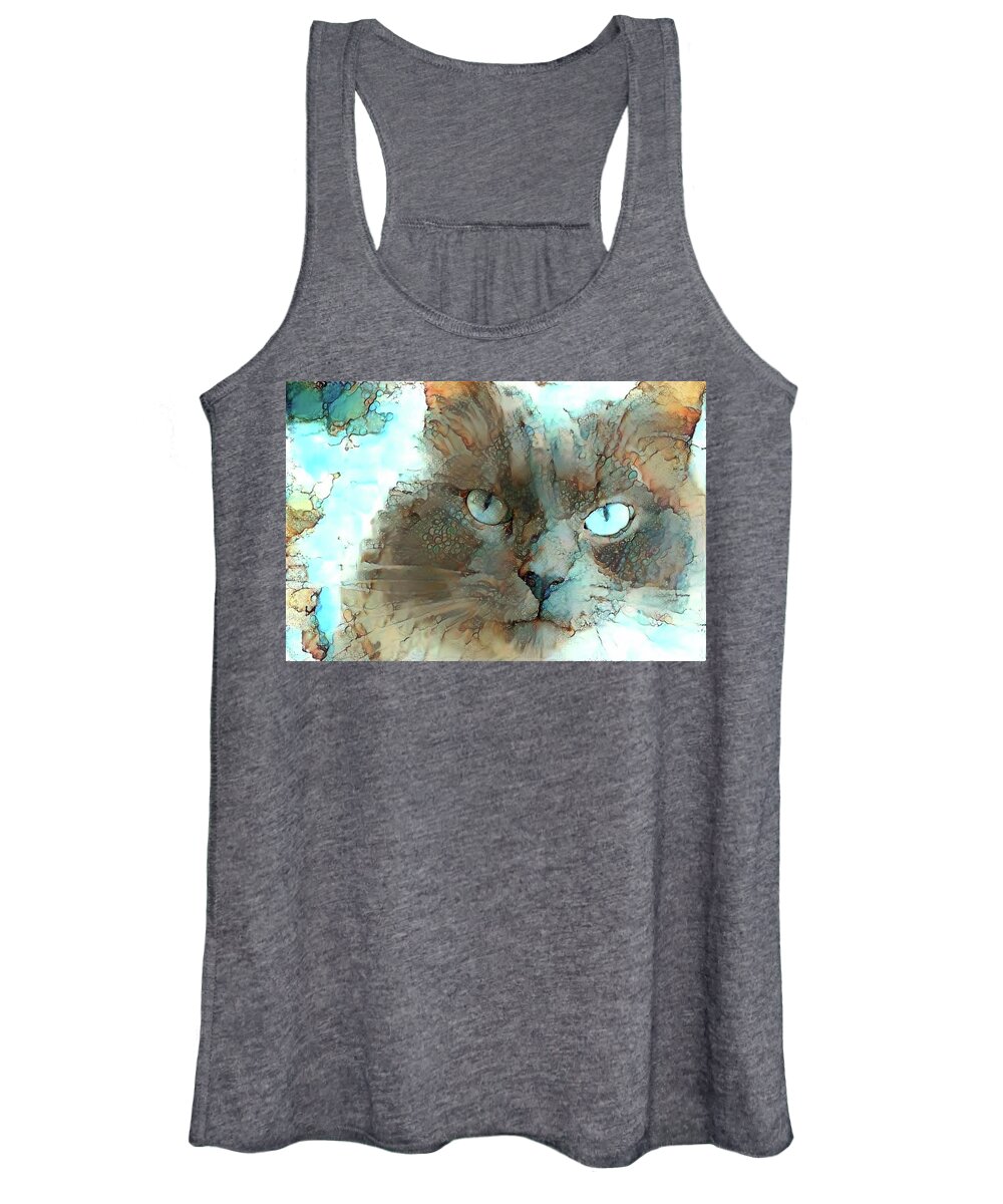 Cat Women's Tank Top featuring the digital art Blue Eyed Persian Cat Watercolor by Peggy Collins