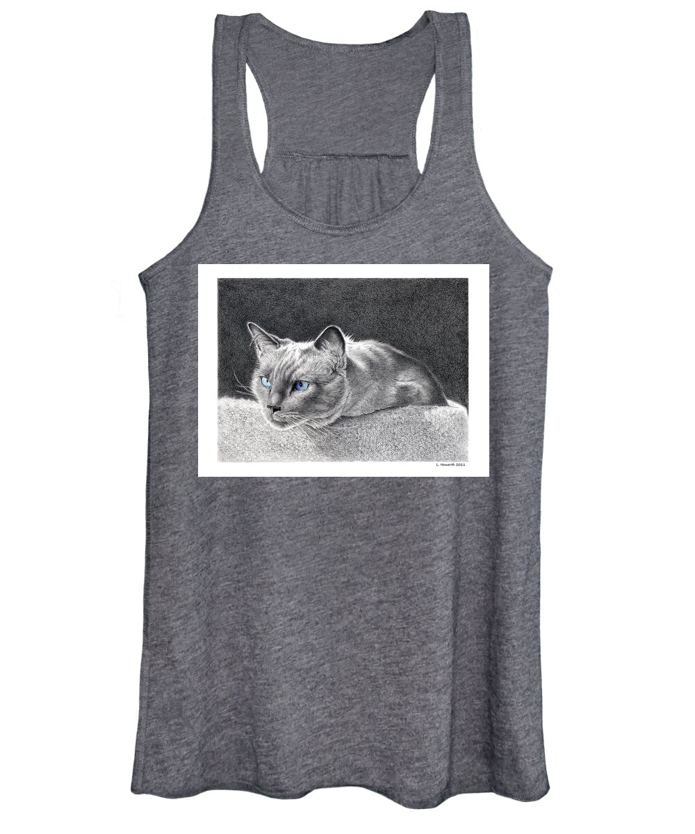 Cat Women's Tank Top featuring the drawing Blue Point Beauty by Louise Howarth