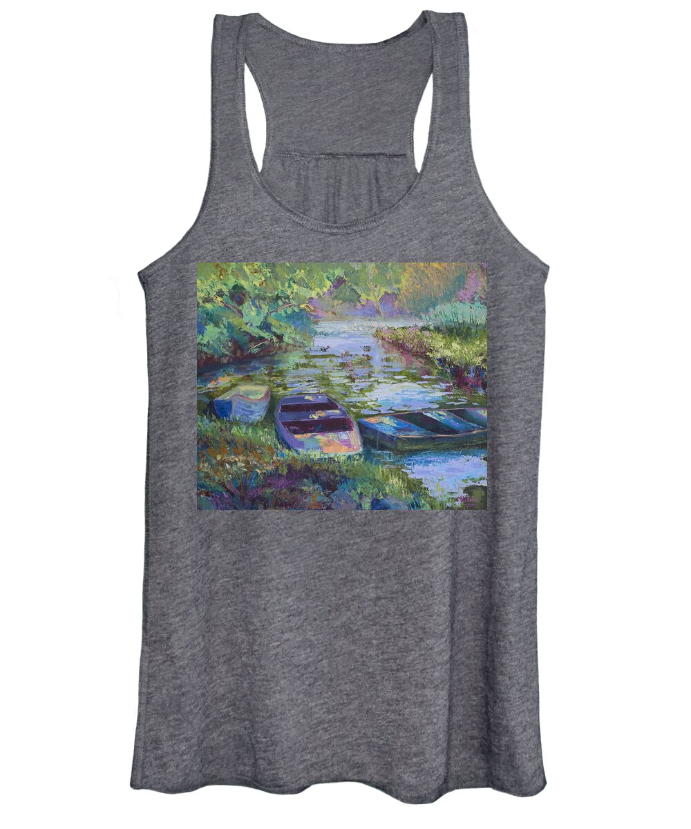 Blue Women's Tank Top featuring the painting Blue Pond by Cynthia McLean