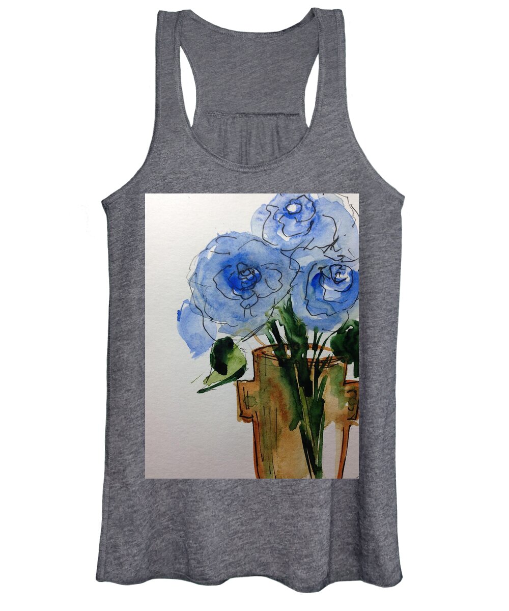 Blue Roses Watercolor Roses Watercolor Art Painting Flowers Women's Tank Top featuring the painting blue Roses by Britta Zehm