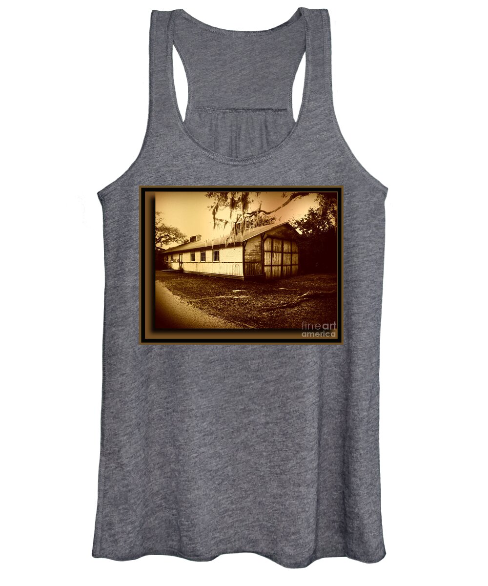 Sepia Women's Tank Top featuring the photograph Boathouse - Avery Island by Leslie Revels