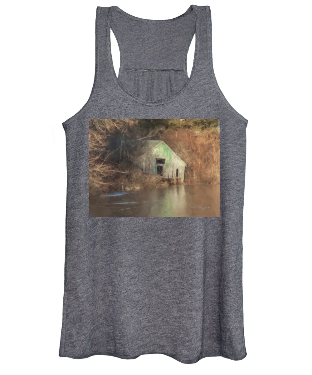 Landscape Women's Tank Top featuring the painting Boathouse on Solstice by Bill McEntee