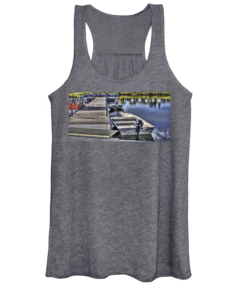  Women's Tank Top featuring the photograph Boats at the Dock by Wendy Carrington