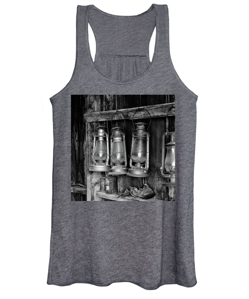 Bodie California Women's Tank Top featuring the photograph Bodie Lanterns by Tom Singleton