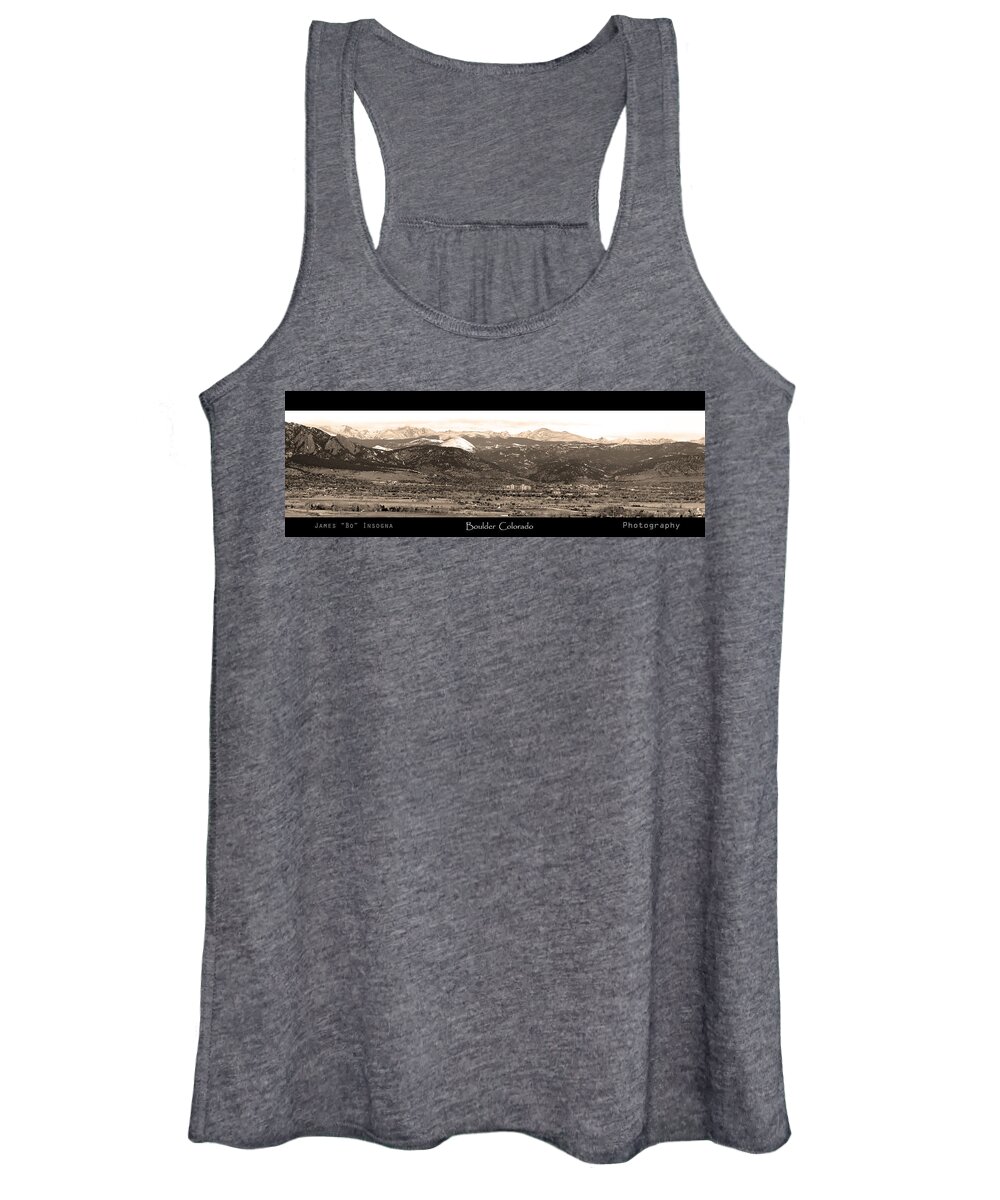 Boulder Women's Tank Top featuring the photograph Boulder Colorado Sepia Panorama Poster print by James BO Insogna