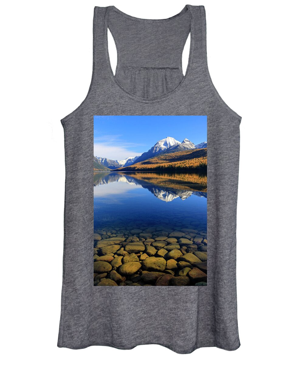 Glacier National Park Women's Tank Top featuring the photograph Bowman Lake Autumn by Jack Bell