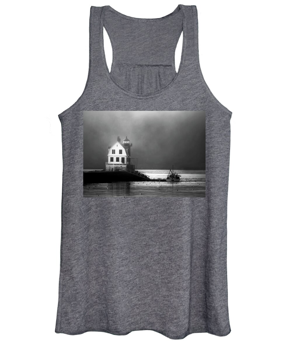Breakwater Lighthouse Women's Tank Top featuring the photograph Breakwater Trance by Jeff Cooper