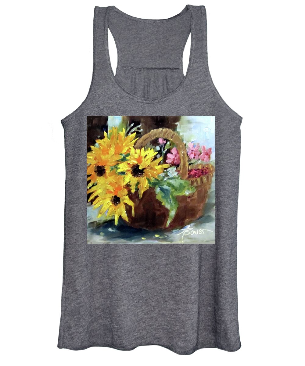 Sunflowers Women's Tank Top featuring the painting Bringing In The Sunshine by Adele Bower
