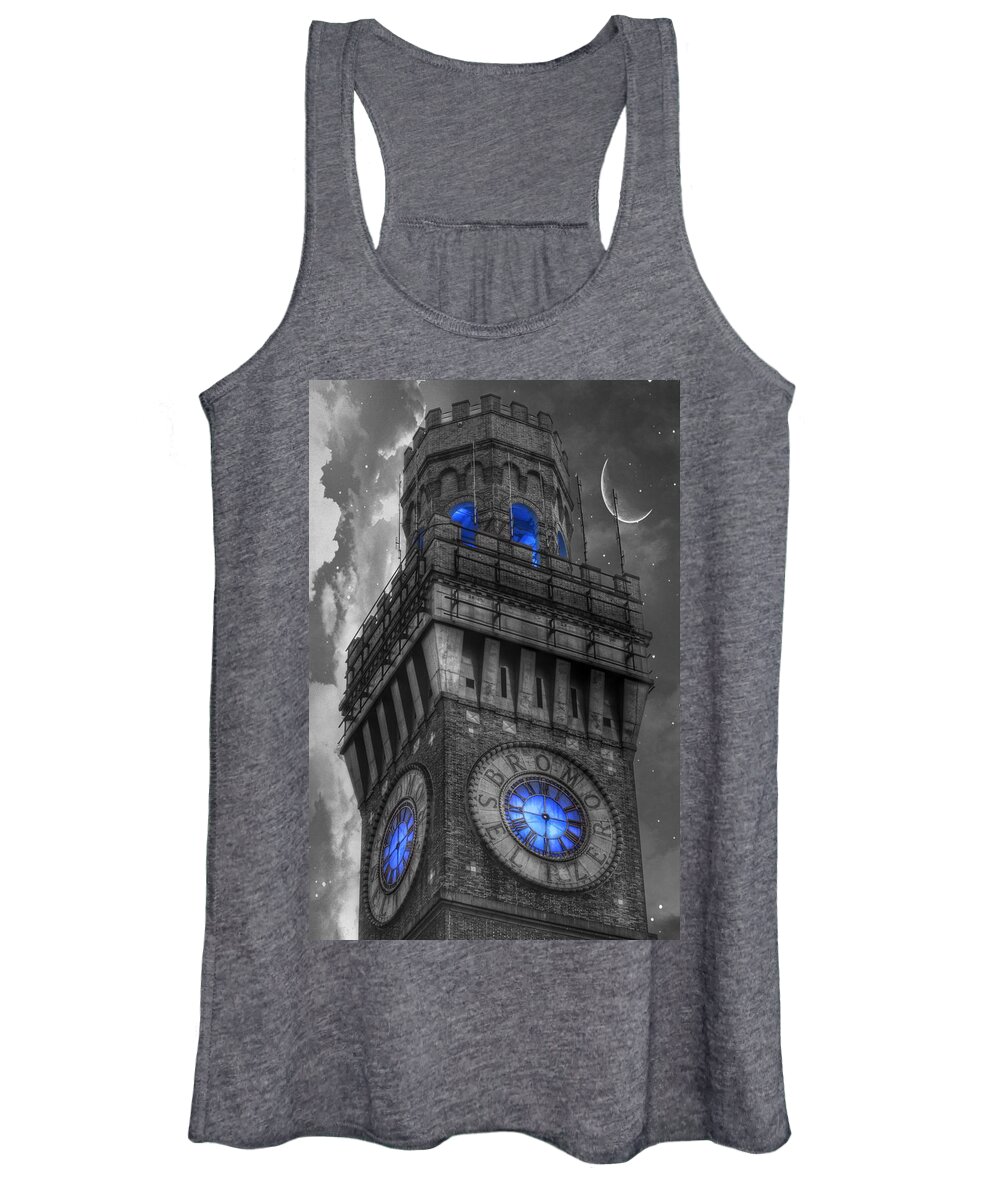 Bromo Seltzer Tower Clock Face Women's Tank Top featuring the photograph Bromo Seltzer Tower Baltimore - Blue by Marianna Mills