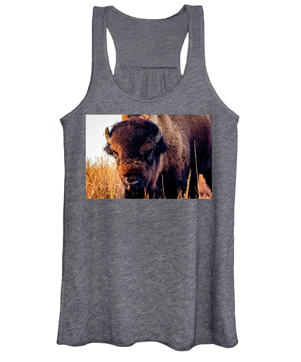 Jay Stockhaus Women's Tank Top featuring the photograph Buffalo Face by Jay Stockhaus